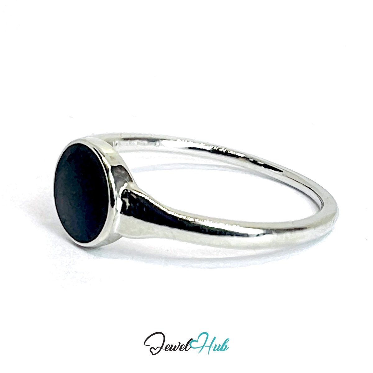 Zinc Alloy Silver‑Plated Punk Ring – Dark Mystical Stone Signet Band - JewelHub.co.uk
