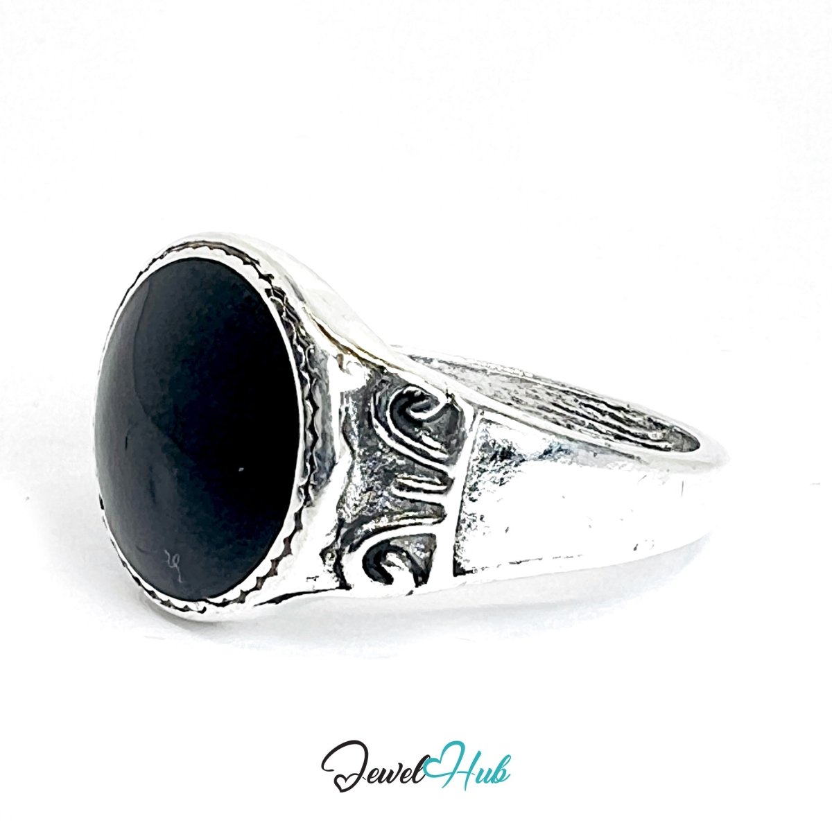 Zinc Alloy Silver‑Plated Punk Ring – Dark Sphere Mystic Signet - JewelHub.co.uk