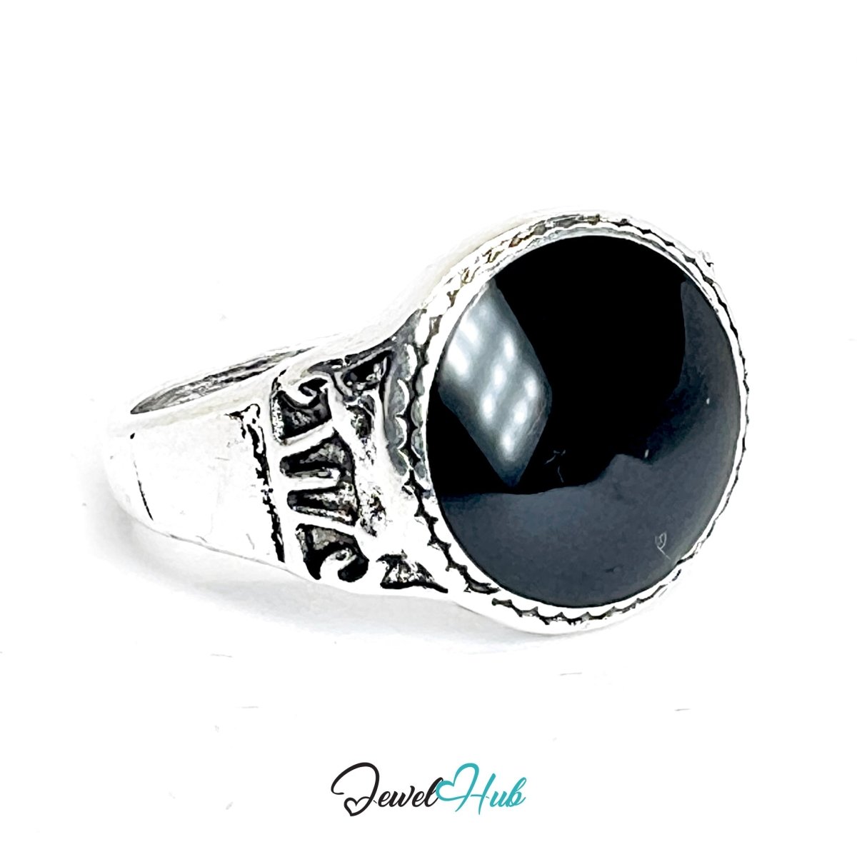 Zinc Alloy Silver‑Plated Punk Ring – Dark Sphere Mystic Signet - JewelHub.co.uk