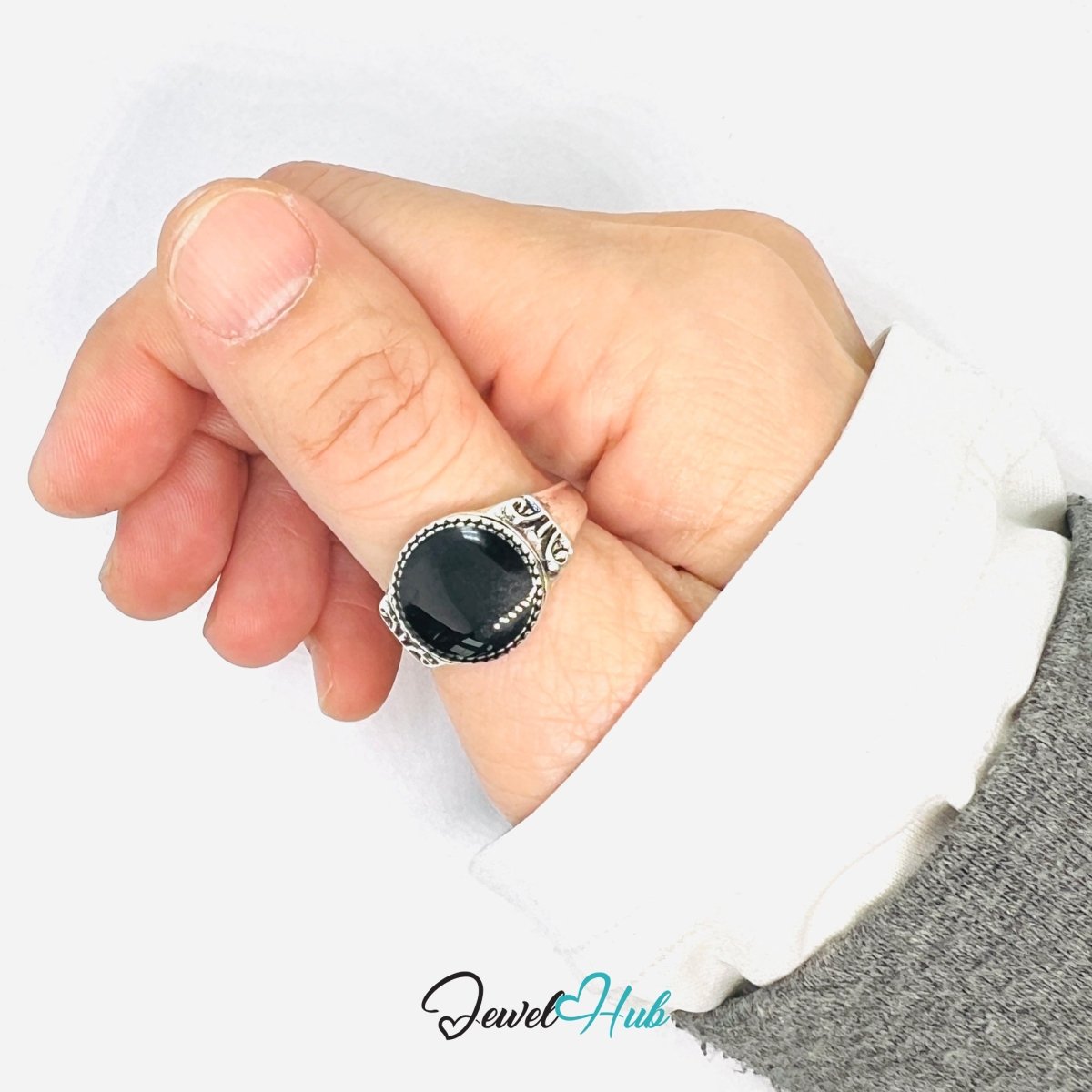 Zinc Alloy Silver‑Plated Punk Ring – Dark Sphere Mystic Signet - JewelHub.co.uk