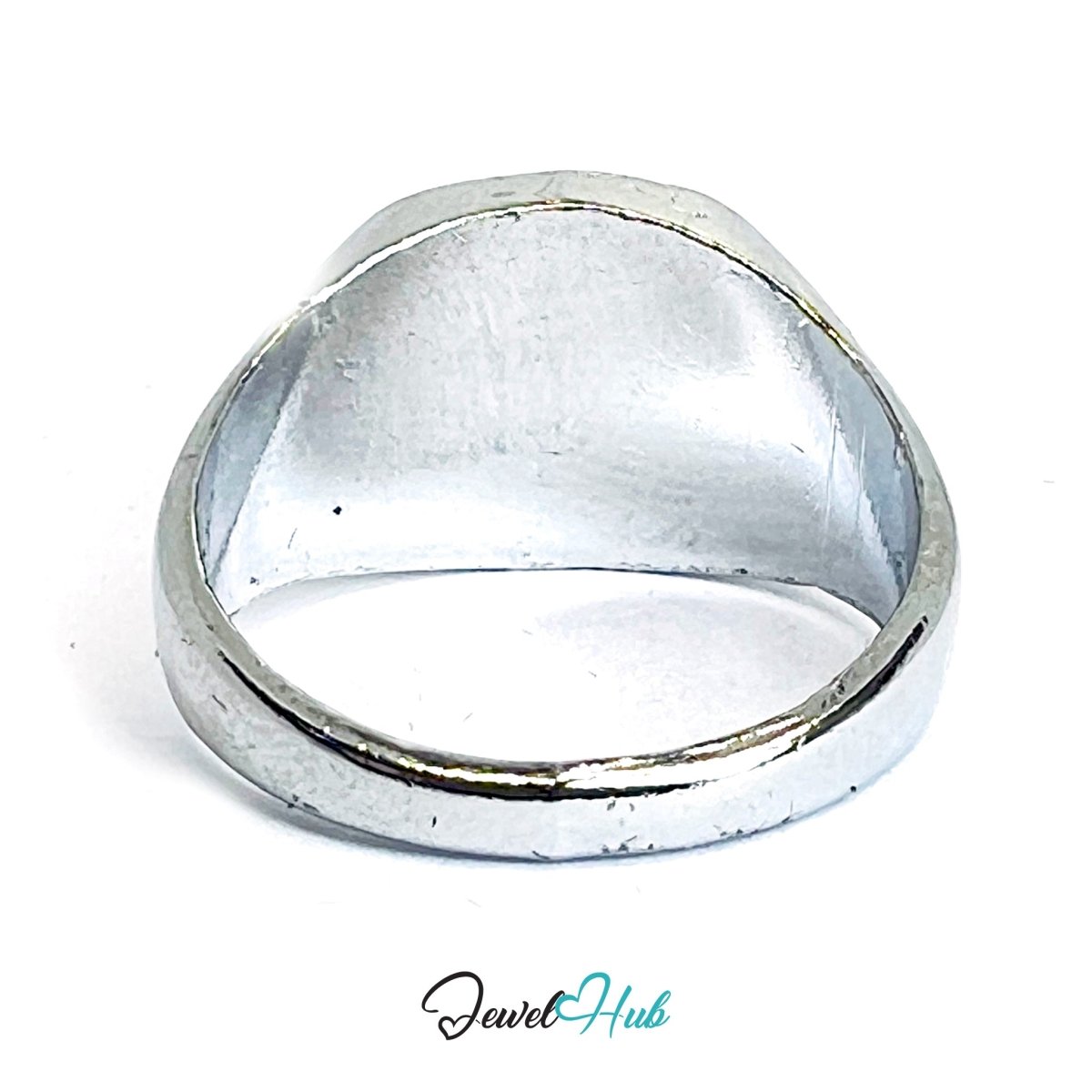 Zinc Alloy Silver‑Plated Punk Ring – Domed Black Stone Signet - JewelHub.co.uk