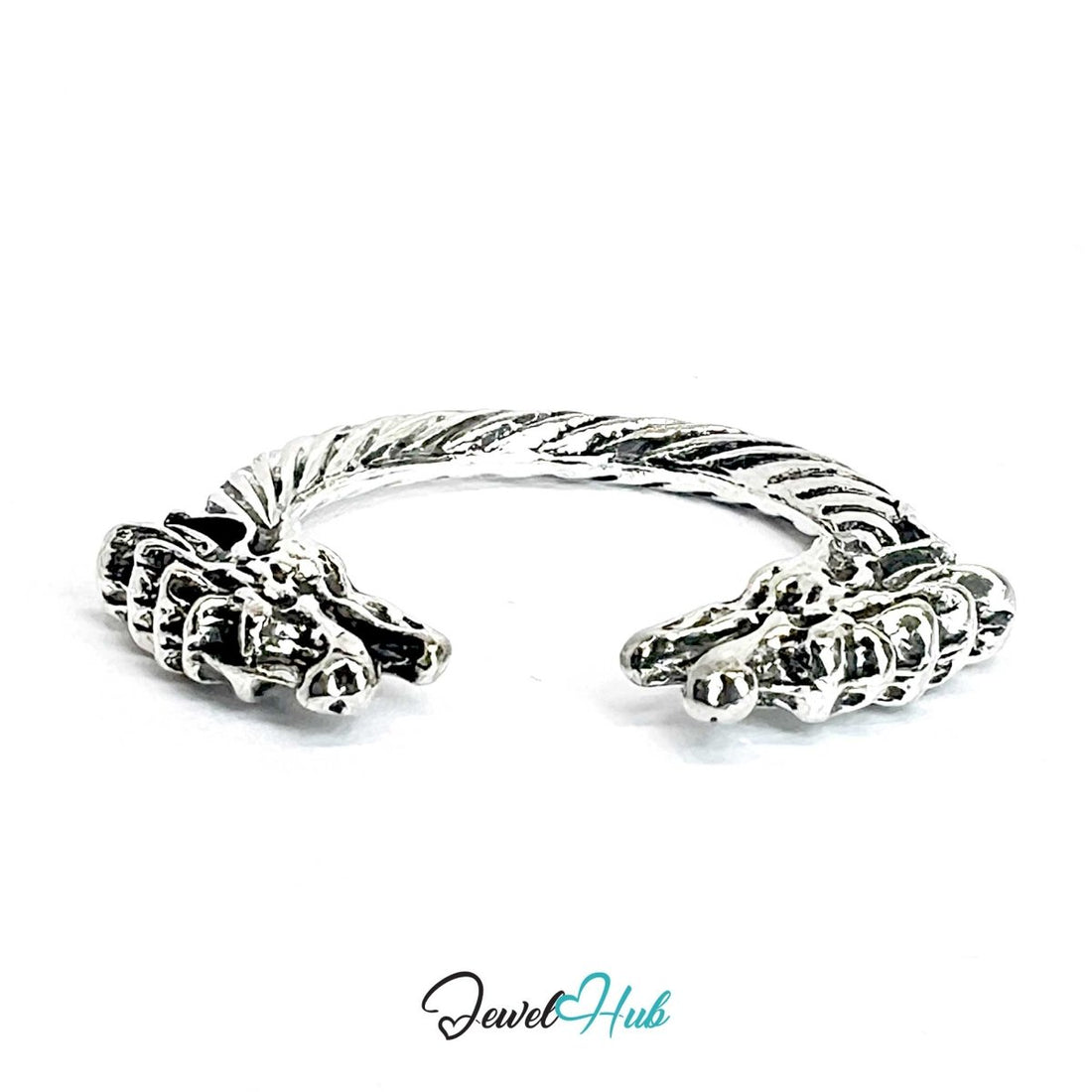 Zinc Alloy Silver‑Plated Punk Ring – Double Dragon Claw Open Band - JewelHub.co.uk