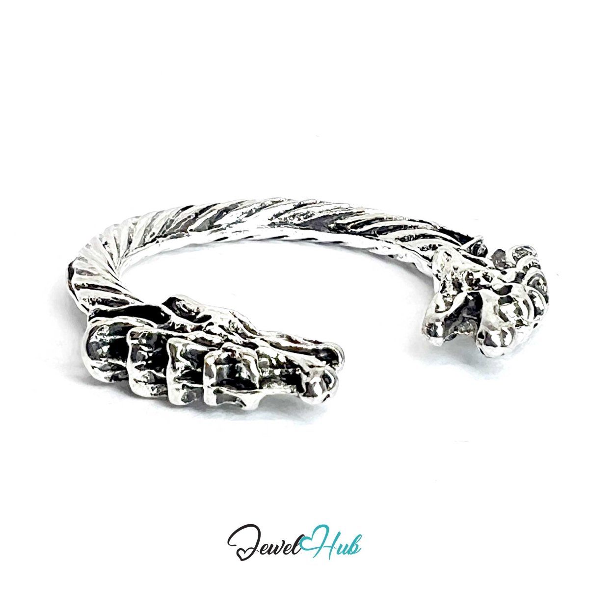 Zinc Alloy Silver‑Plated Punk Ring – Double Dragon Claw Open Band - JewelHub.co.uk