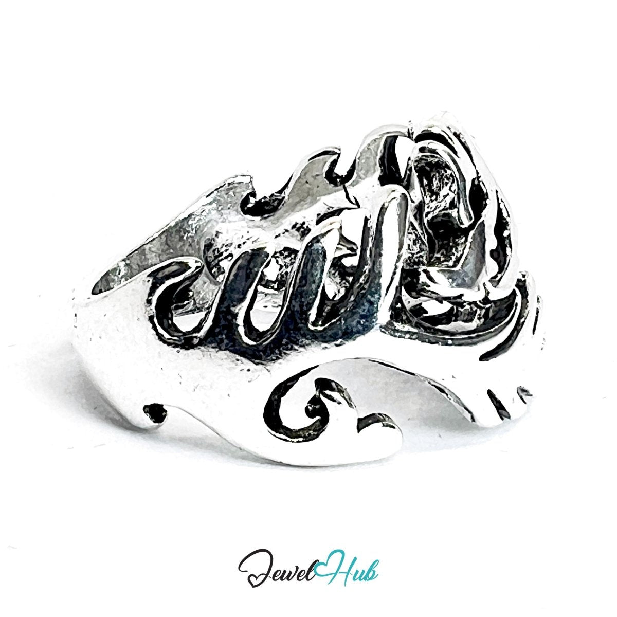 Zinc Alloy Silver‑Plated Punk Ring – Dragon Wings Layered Sculptural Cuff - JewelHub.co.uk