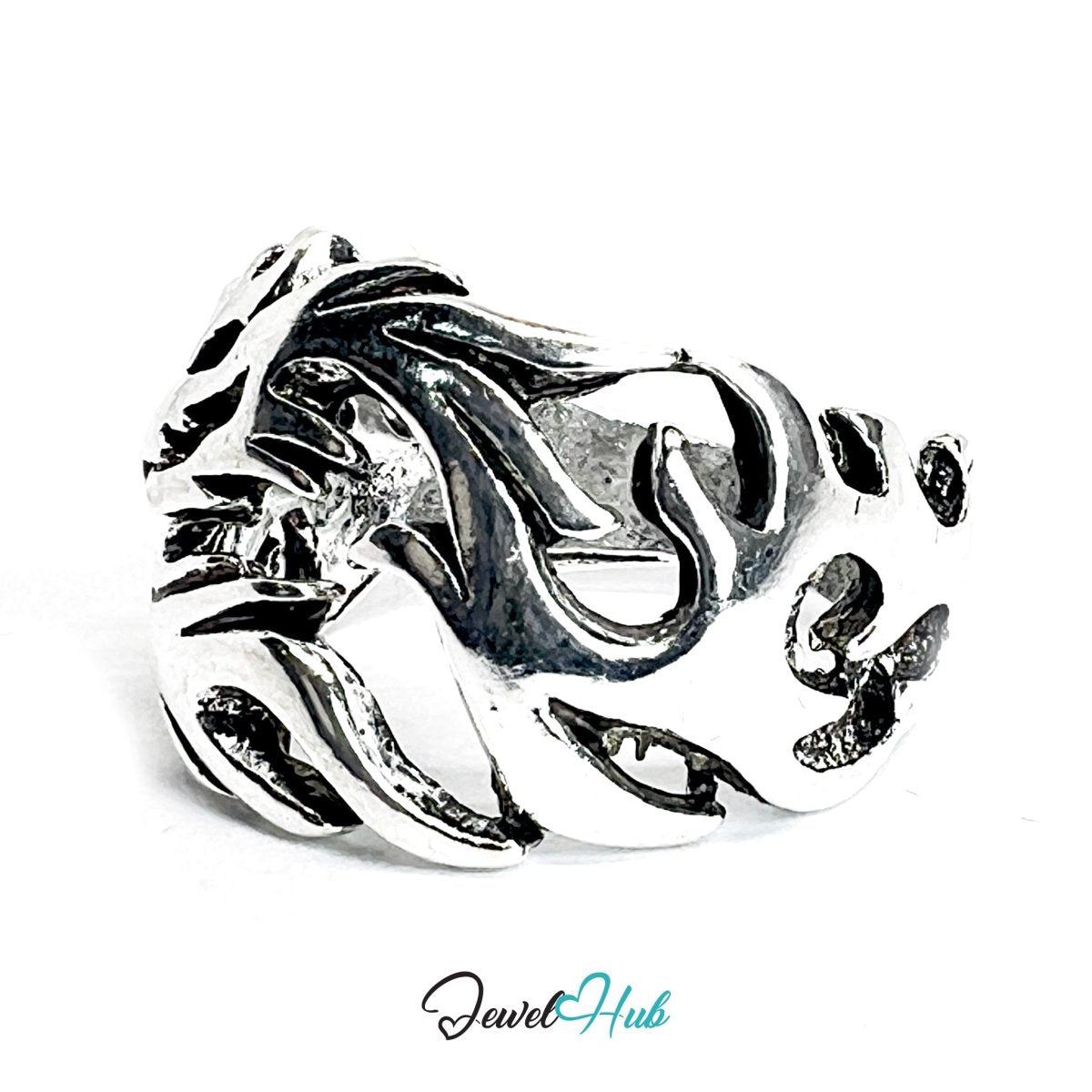 Zinc Alloy Silver‑Plated Punk Ring – Dragon Wings Layered Sculptural Cuff - JewelHub.co.uk