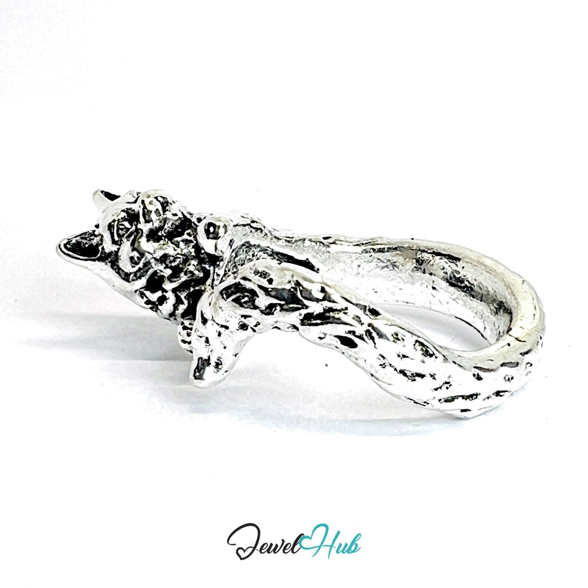 Zinc Alloy Silver‑Plated Punk Ring – Dual Panther Head Sculptural Cuff - JewelHub.co.uk