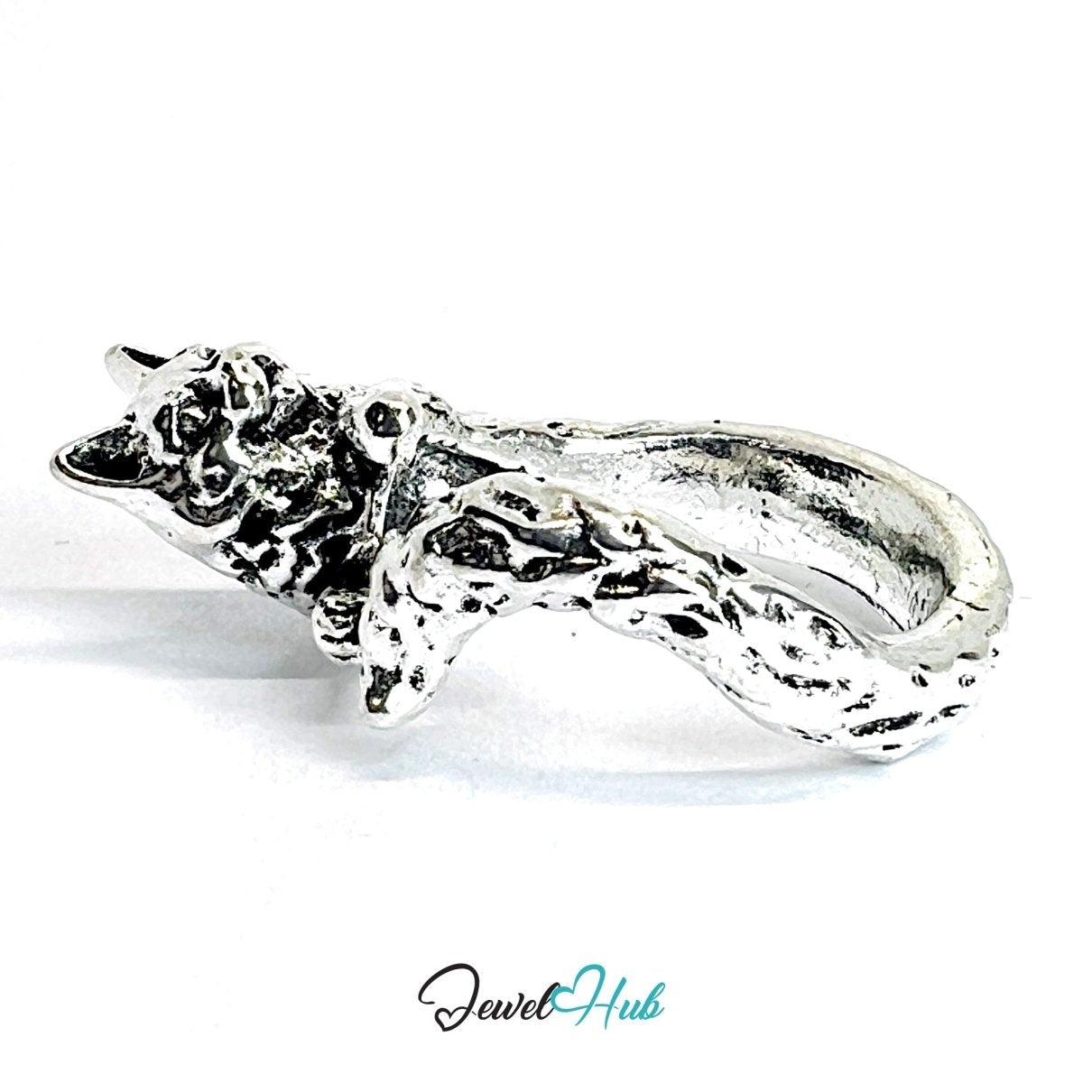 Zinc Alloy Silver‑Plated Punk Ring – Dual Panther Head Sculptural Cuff - JewelHub.co.uk