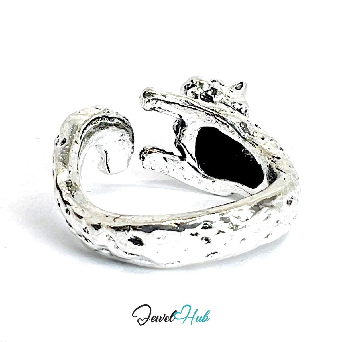 Zinc Alloy Silver‑Plated Punk Ring – Dual Panther Head Sculptural Cuff - JewelHub.co.uk
