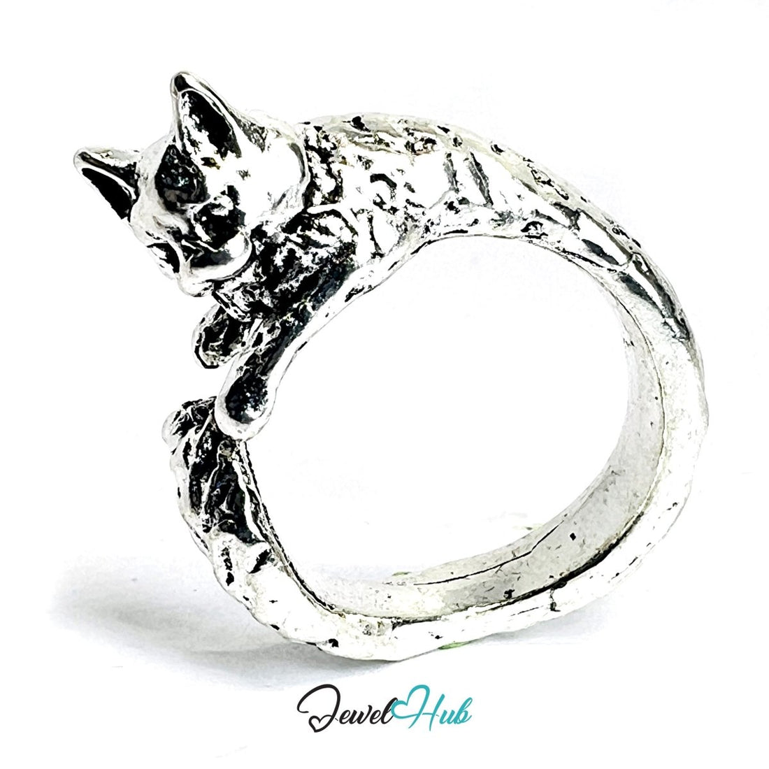 Zinc Alloy Silver‑Plated Punk Ring – Dual Panther Head Sculptural Cuff - JewelHub.co.uk