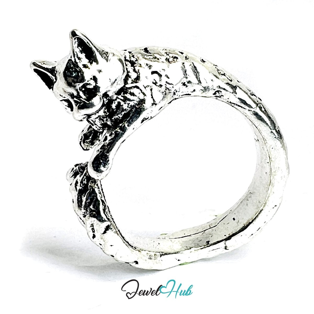 Zinc Alloy Silver‑Plated Punk Ring – Dual Panther Head Sculptural Cuff - JewelHub.co.uk