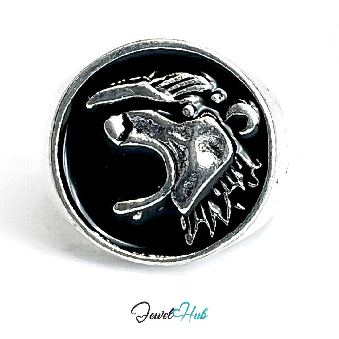 Zinc Alloy Silver‑Plated Punk Ring – Eagle Scream Signet - JewelHub.co.uk