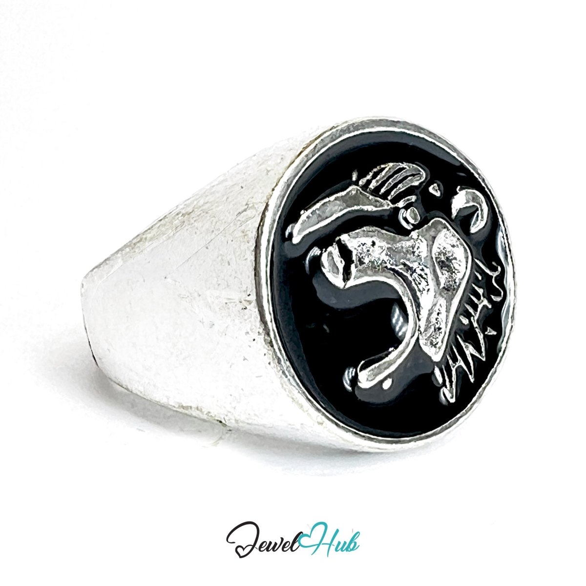 Zinc Alloy Silver‑Plated Punk Ring – Eagle Scream Signet - JewelHub.co.uk