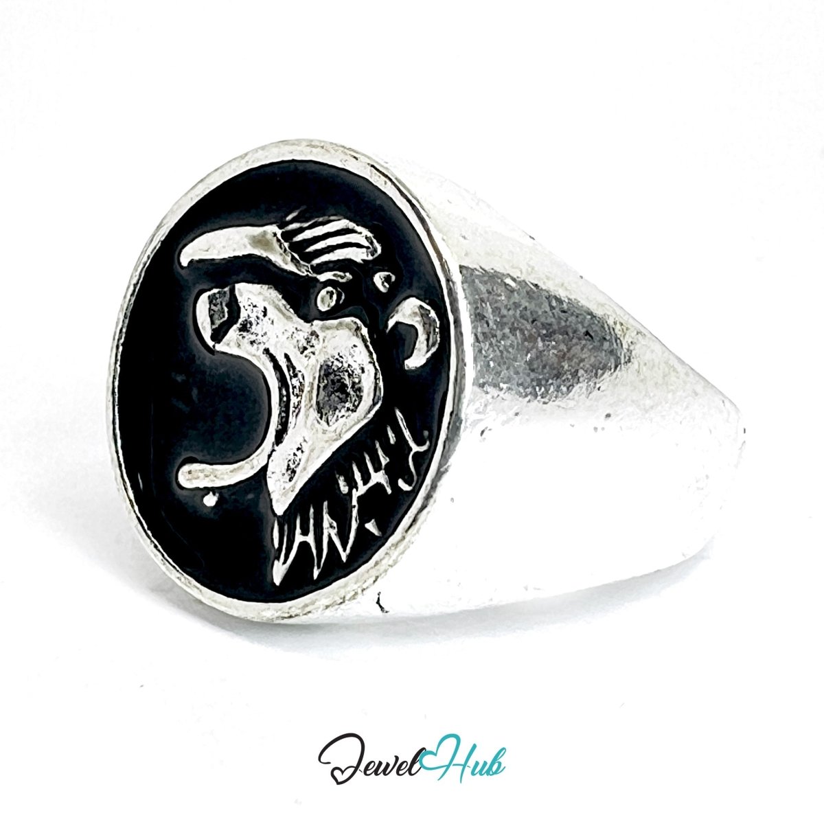Zinc Alloy Silver‑Plated Punk Ring – Eagle Scream Signet - JewelHub.co.uk