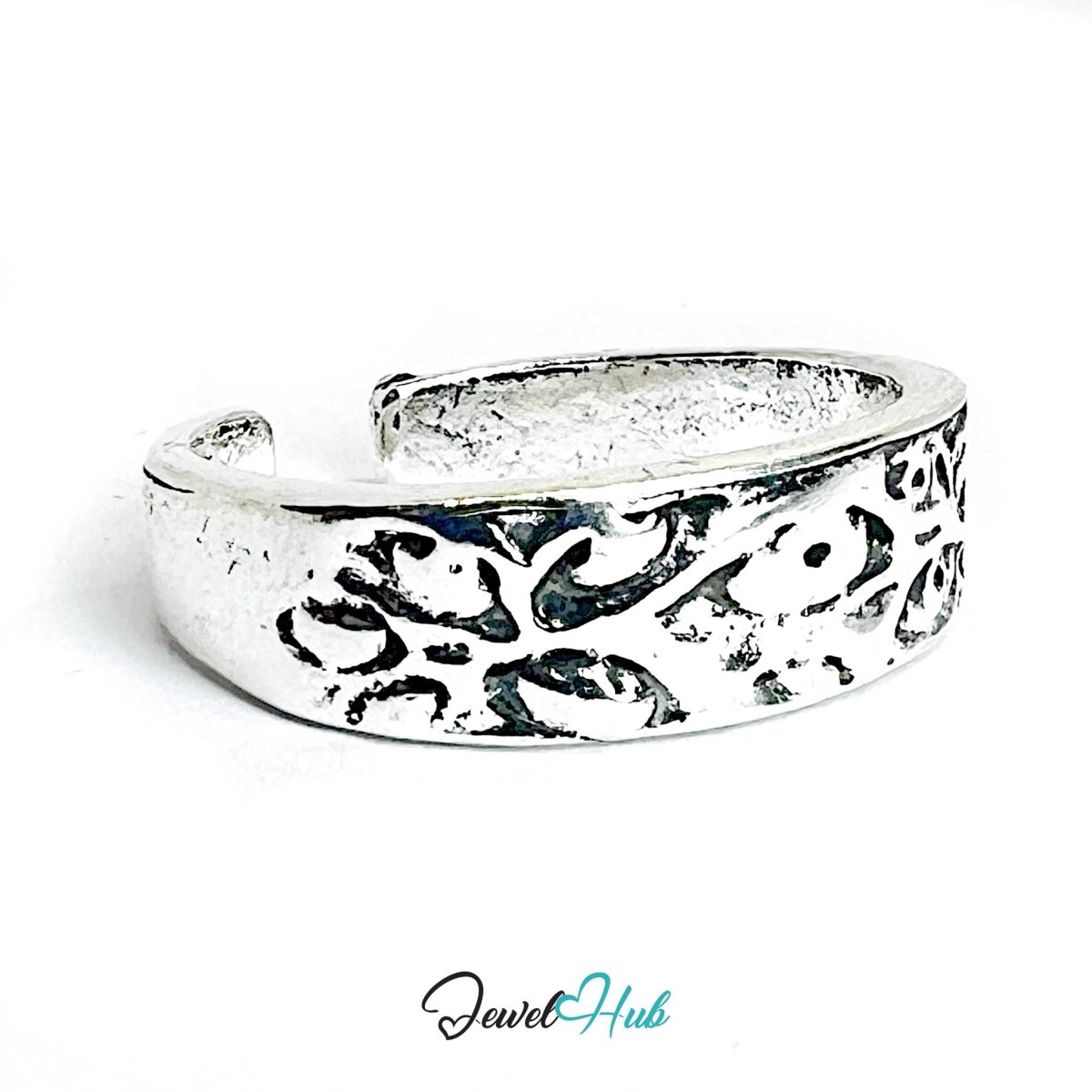 Zinc Alloy Silver‑Plated Punk Ring – Engraved Industrial Symbolic Design - JewelHub.co.uk