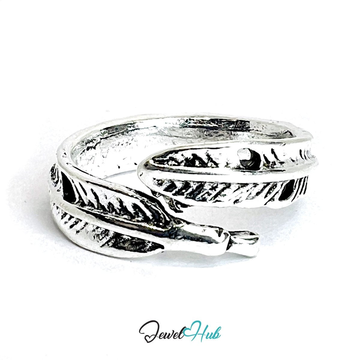Zinc Alloy Silver‑Plated Punk Ring – Feathered Wrap Sculptural Band - JewelHub.co.uk