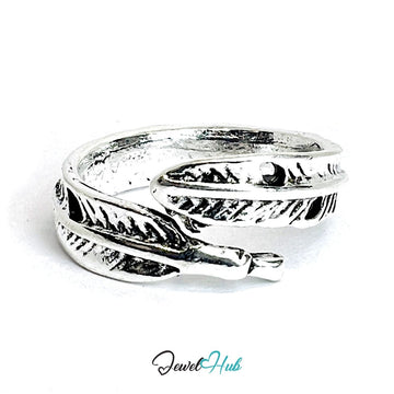 Zinc Alloy Silver‑Plated Punk Ring – Feathered Wrap Sculptural Band - JewelHub.co.uk