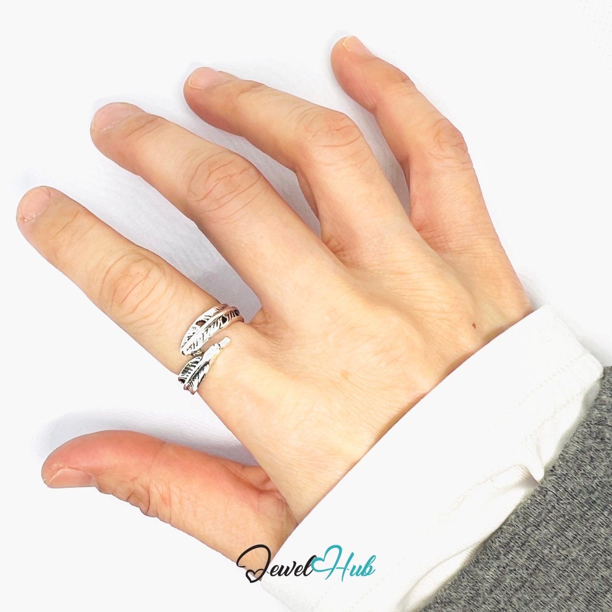 Zinc Alloy Silver‑Plated Punk Ring – Feathered Wrap Sculptural Band - JewelHub.co.uk