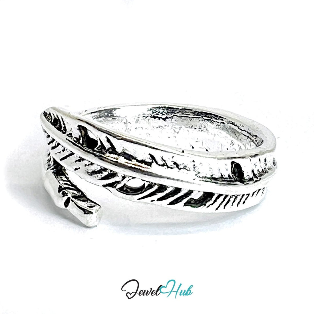 Zinc Alloy Silver‑Plated Punk Ring – Feathered Wrap Sculptural Band - JewelHub.co.uk
