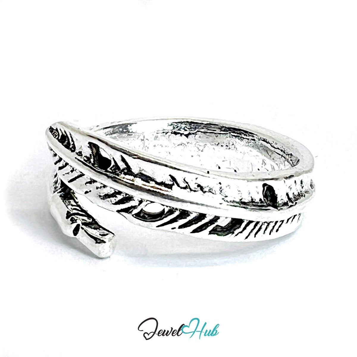 Zinc Alloy Silver‑Plated Punk Ring – Feathered Wrap Sculptural Band - JewelHub.co.uk
