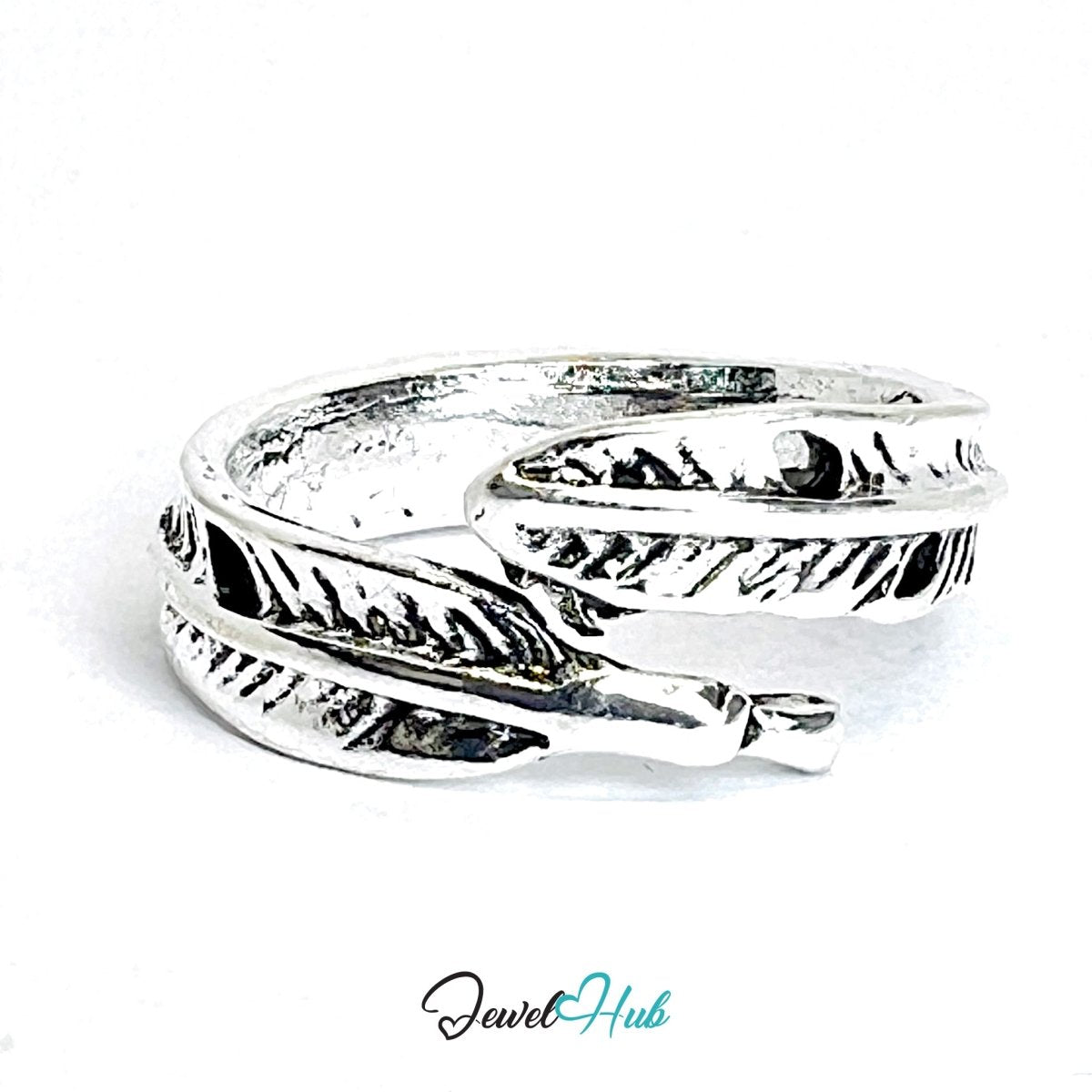 Zinc Alloy Silver‑Plated Punk Ring – Feathered Wrap Sculptural Band - JewelHub.co.uk