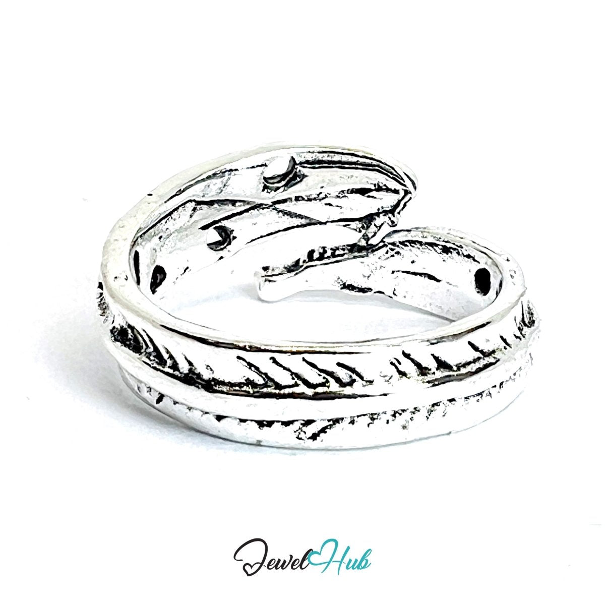 Zinc Alloy Silver‑Plated Punk Ring – Feathered Wrap Sculptural Band - JewelHub.co.uk