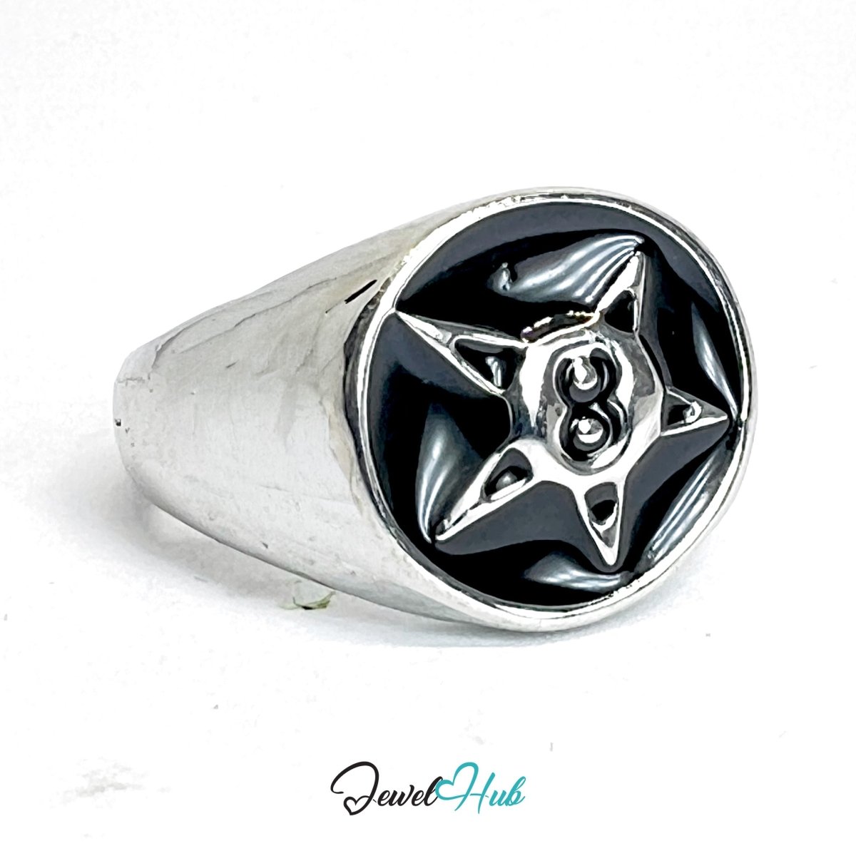 Zinc Alloy Silver‑Plated Punk Ring – Four‑Point Star Shuriken Open Cuff - JewelHub.co.uk