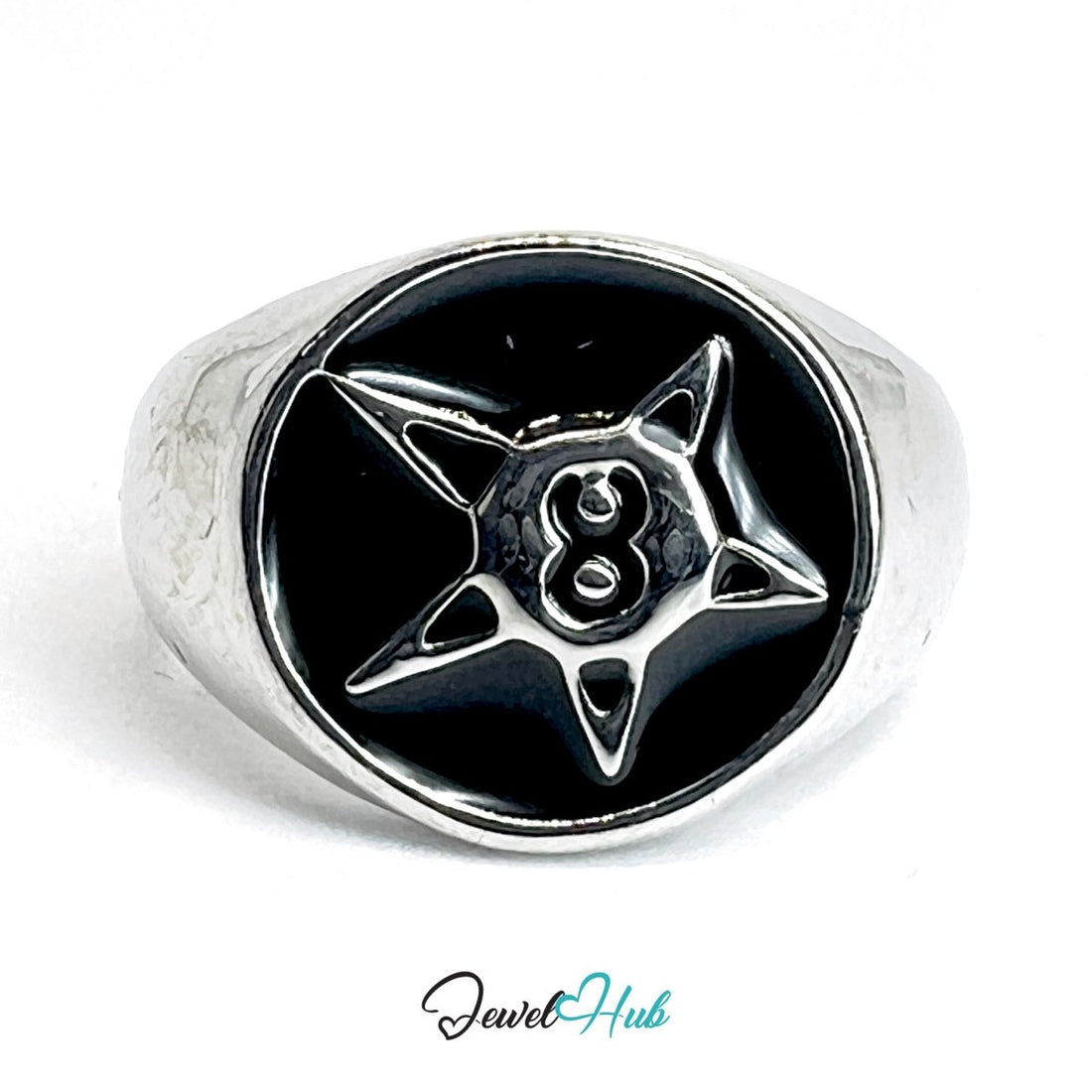 Zinc Alloy Silver‑Plated Punk Ring – Four‑Point Star Shuriken Open Cuff - JewelHub.co.uk