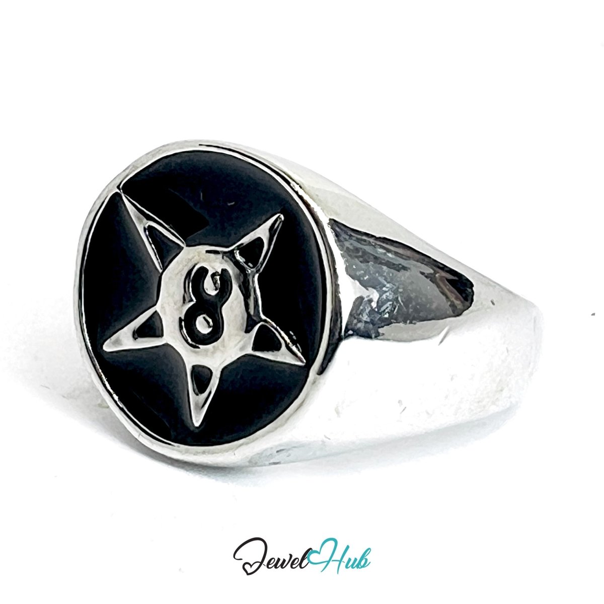 Zinc Alloy Silver‑Plated Punk Ring – Four‑Point Star Shuriken Open Cuff - JewelHub.co.uk