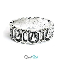 Zinc Alloy Silver‑Plated Punk Ring – Gothic C