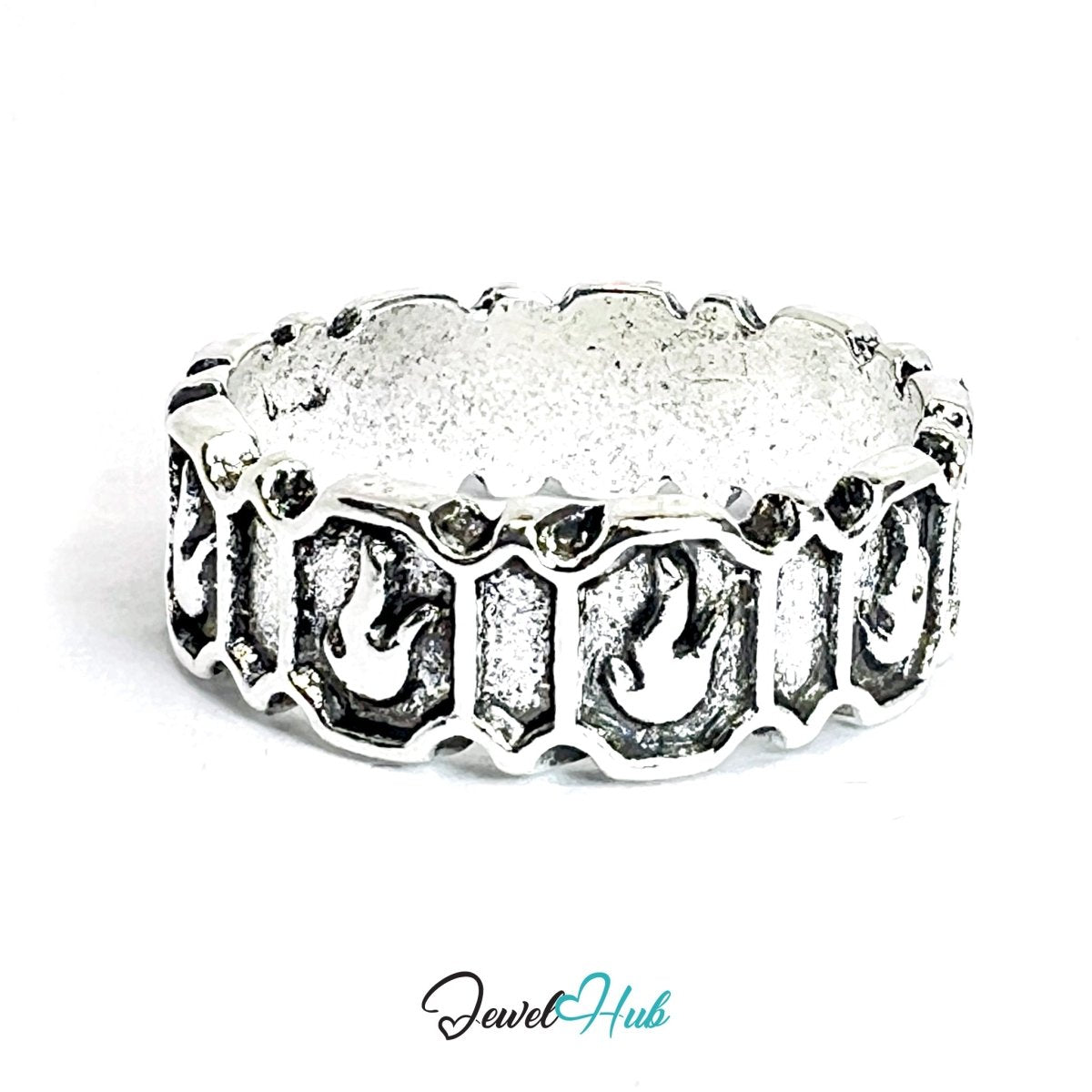 Zinc Alloy Silver‑Plated Punk Ring – Gothic Claw Grip Wide Band - JewelHub.co.uk