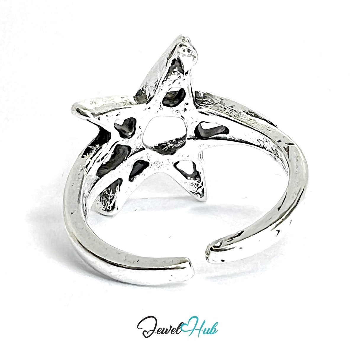 Zinc Alloy Silver‑Plated Punk Ring – Hollowed Star Statement Band - JewelHub.co.uk