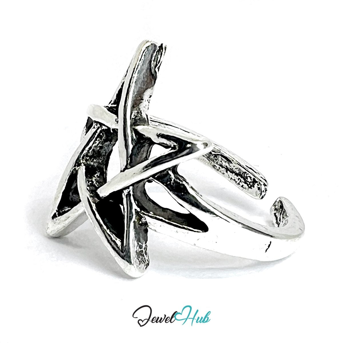 Zinc Alloy Silver‑Plated Punk Ring – Hollowed Star Statement Band - JewelHub.co.uk