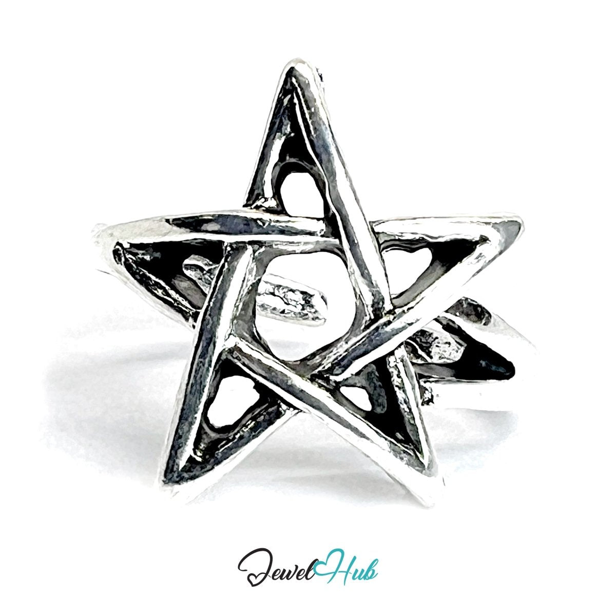 Zinc Alloy Silver‑Plated Punk Ring – Hollowed Star Statement Band - JewelHub.co.uk