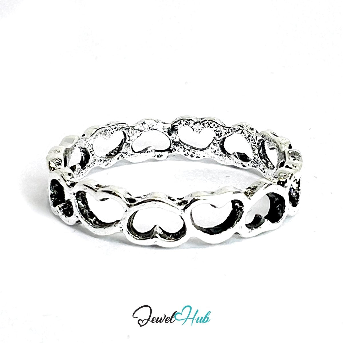 Zinc Alloy Silver‑Plated Punk Ring – Open Hearts Openwork Band - JewelHub.co.uk