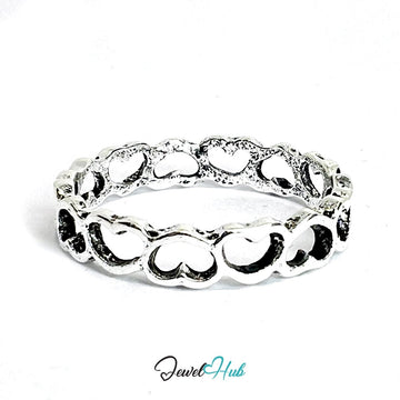 Zinc Alloy Silver‑Plated Punk Ring – Open Hearts Openwork Band - JewelHub.co.uk