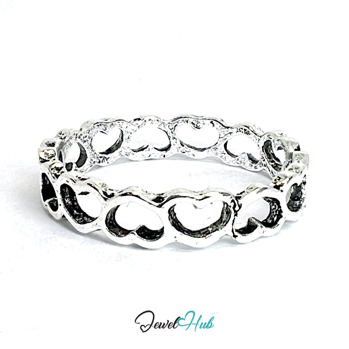 Zinc Alloy Silver‑Plated Punk Ring – Open Hearts Openwork Band - JewelHub.co.uk