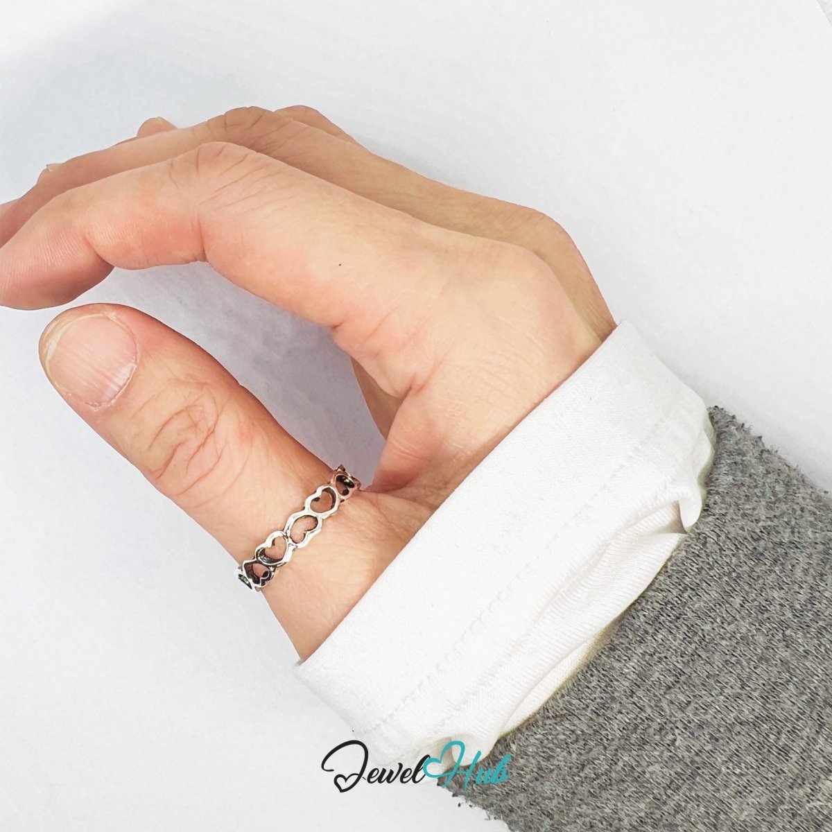 Zinc Alloy Silver‑Plated Punk Ring – Open Hearts Openwork Band - JewelHub.co.uk