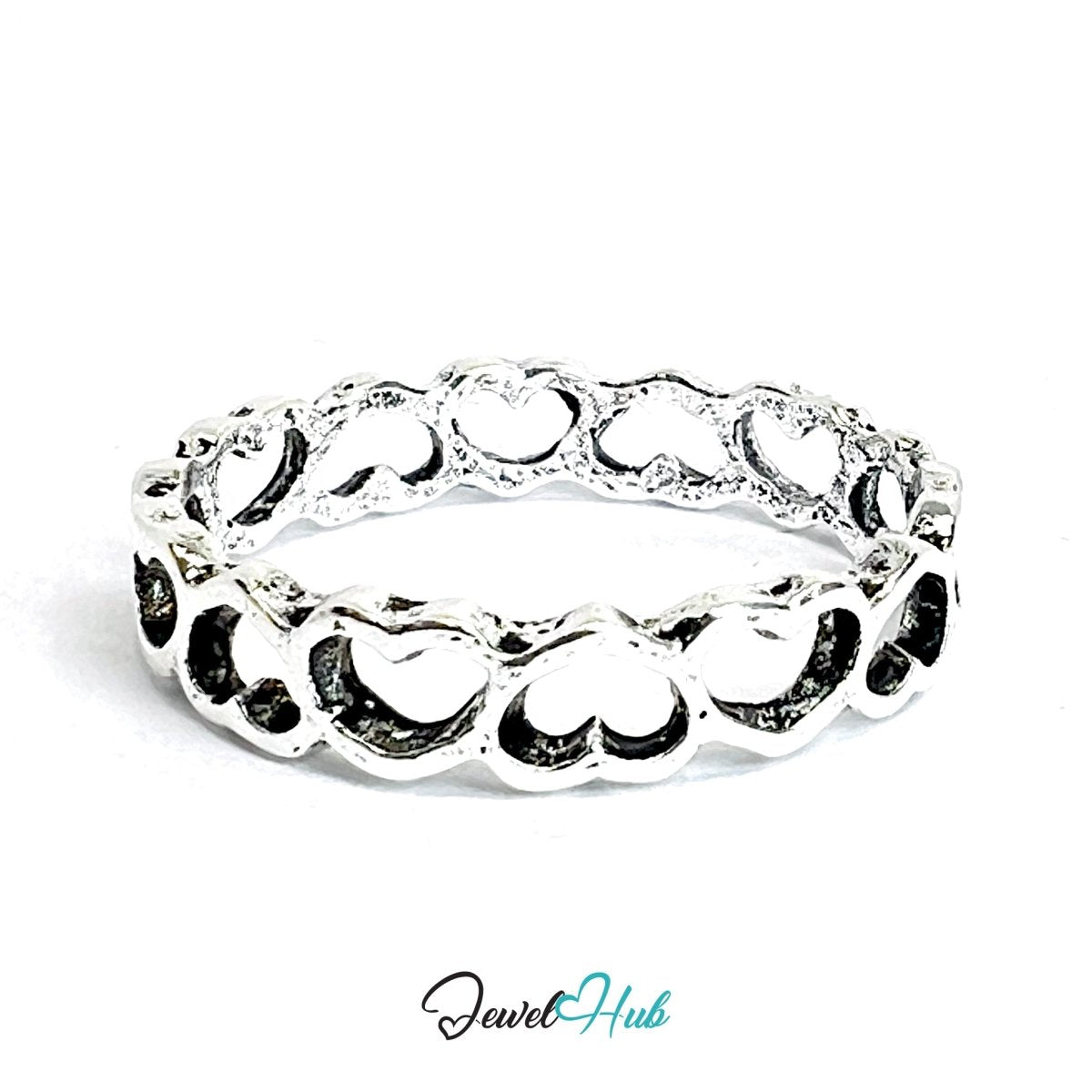 Zinc Alloy Silver‑Plated Punk Ring – Open Hearts Openwork Band - JewelHub.co.uk