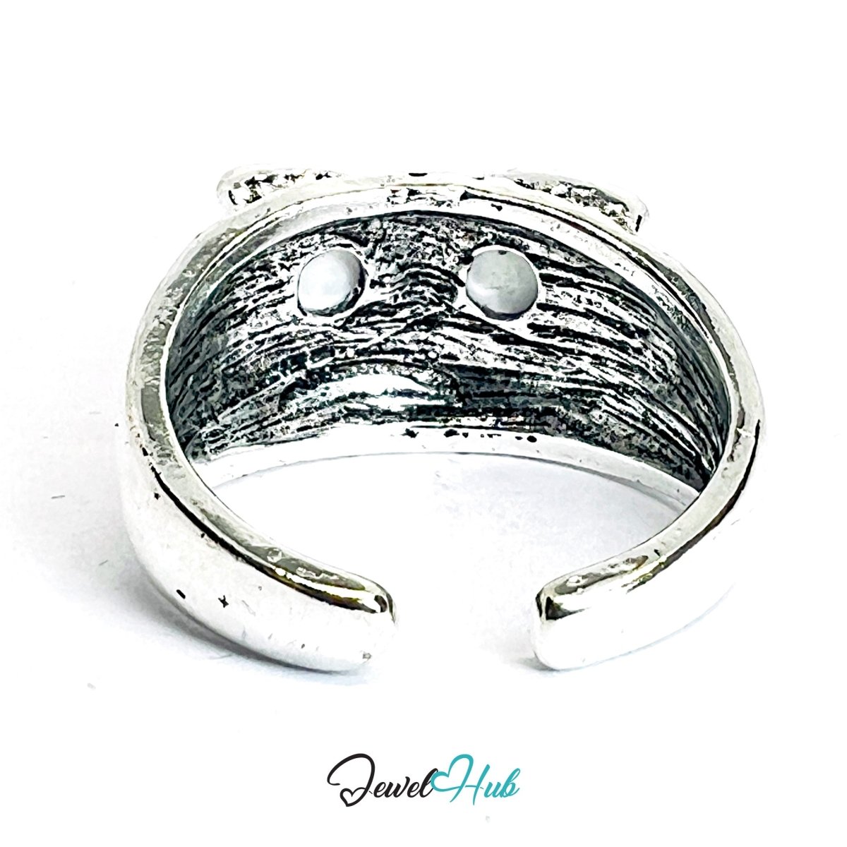 Zinc Alloy Silver‑Plated Punk Ring – Purple Mystique Cat Eyes Open Cuff - JewelHub.co.uk