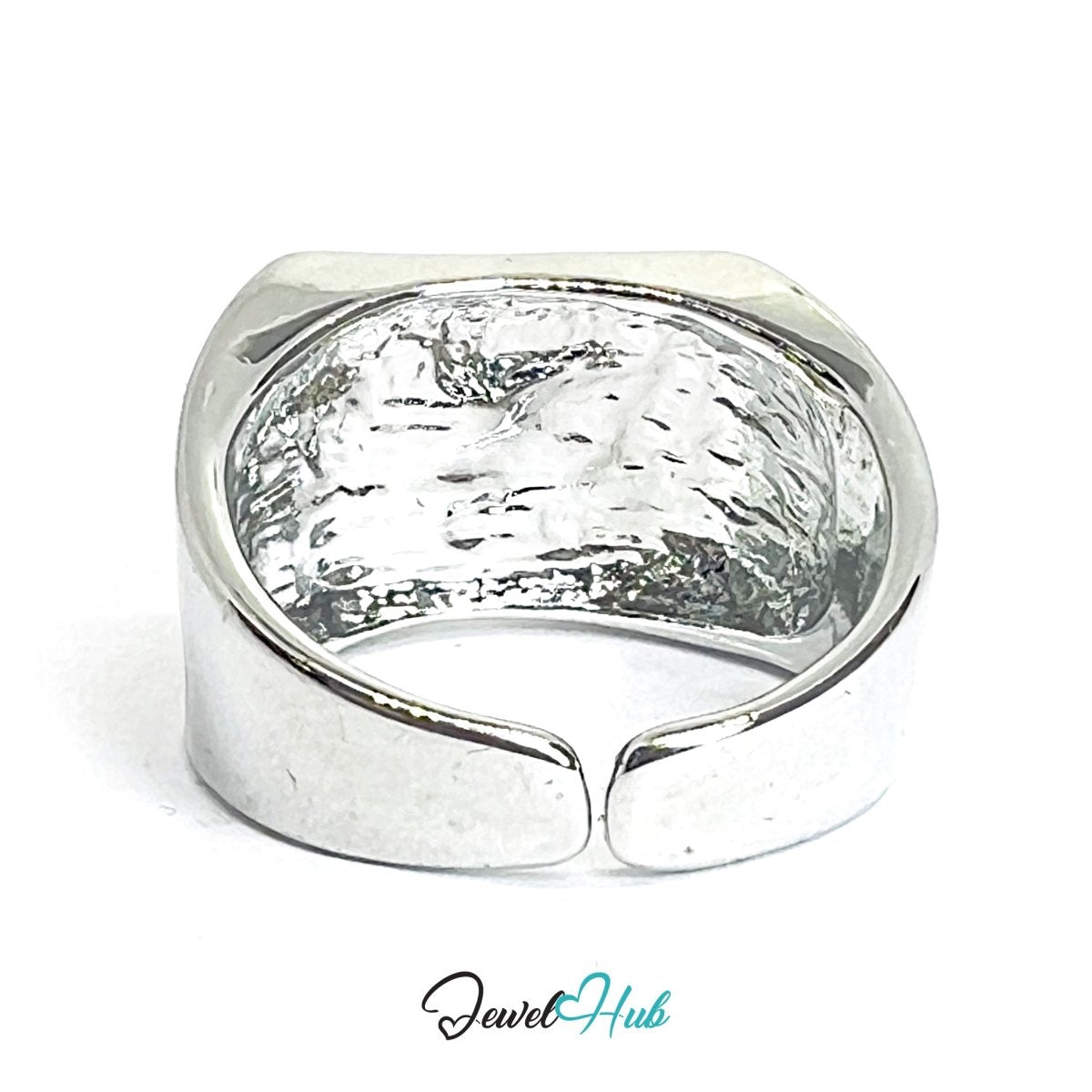 Zinc Alloy Silver‑Plated Punk Ring – Rectangle Black Star Signet - JewelHub.co.uk