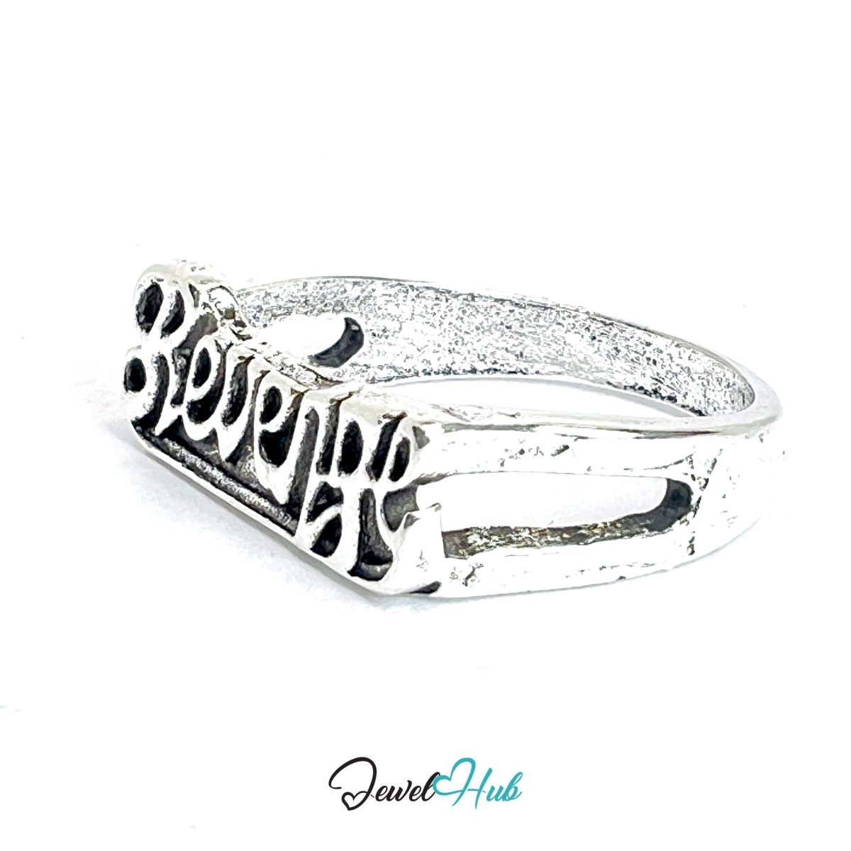 Zinc Alloy Silver‑Plated Punk Ring – "Revenge" Bold Script Signet - JewelHub.co.uk