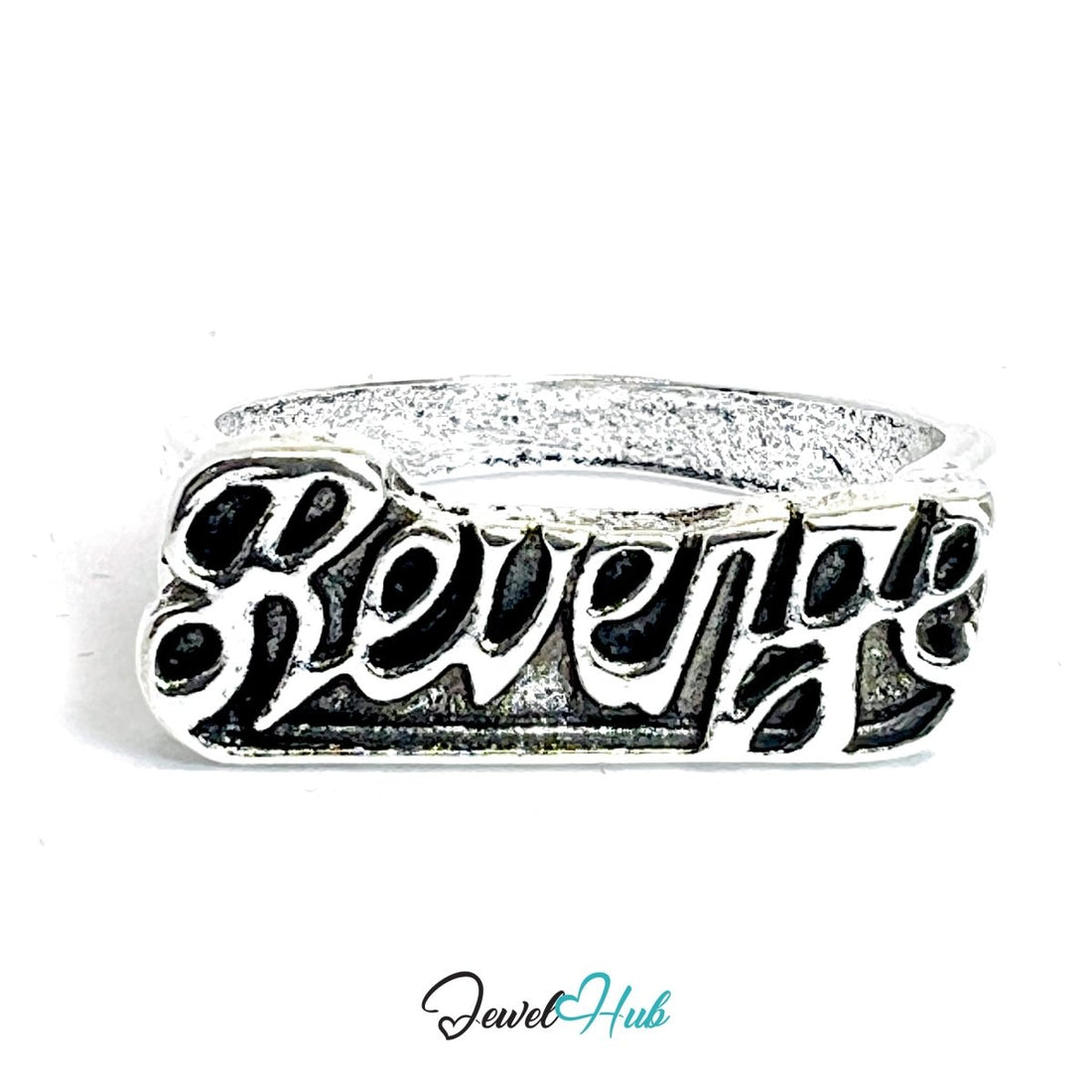 Zinc Alloy Silver‑Plated Punk Ring – "Revenge" Bold Script Signet - JewelHub.co.uk