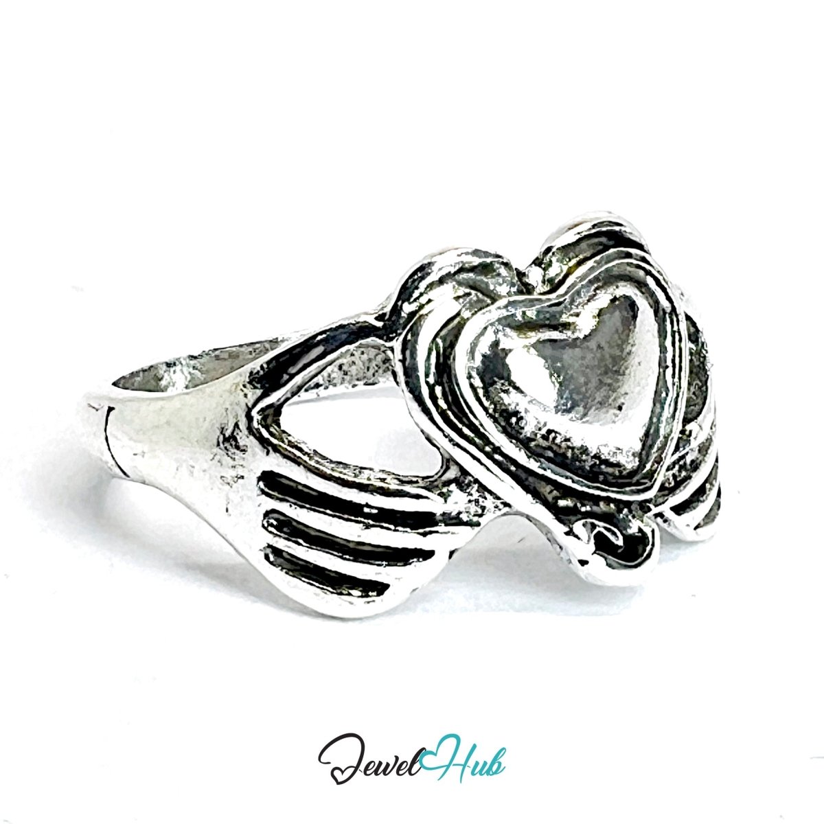 Zinc Alloy Silver‑Plated Punk Ring – Ribcage Heart Shield Statement Band - JewelHub.co.uk