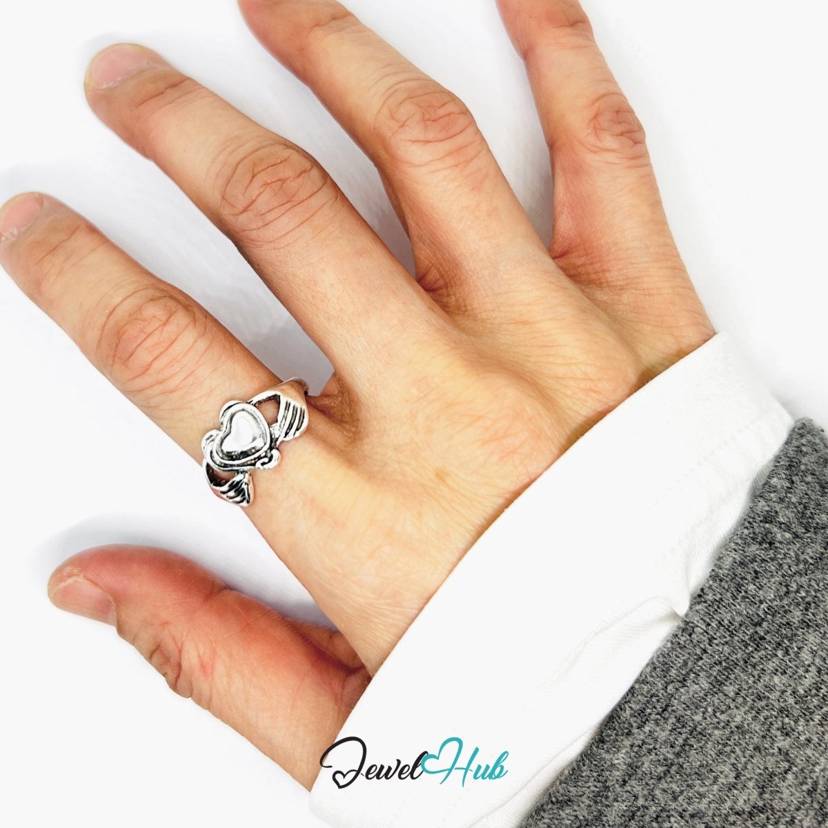 Zinc Alloy Silver‑Plated Punk Ring – Ribcage Heart Shield Statement Band - JewelHub.co.uk