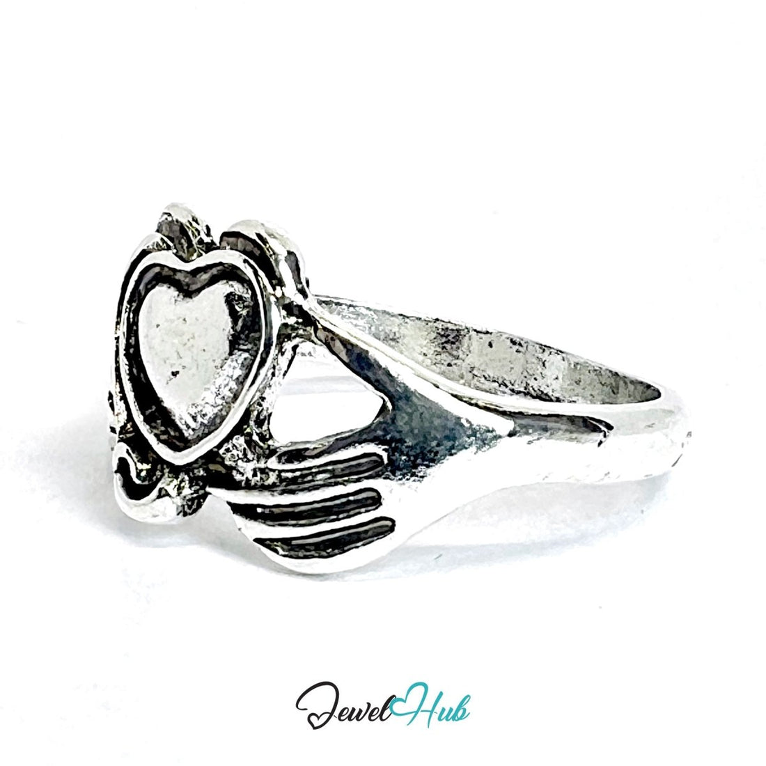 Zinc Alloy Silver‑Plated Punk Ring – Ribcage Heart Shield Statement Band - JewelHub.co.uk