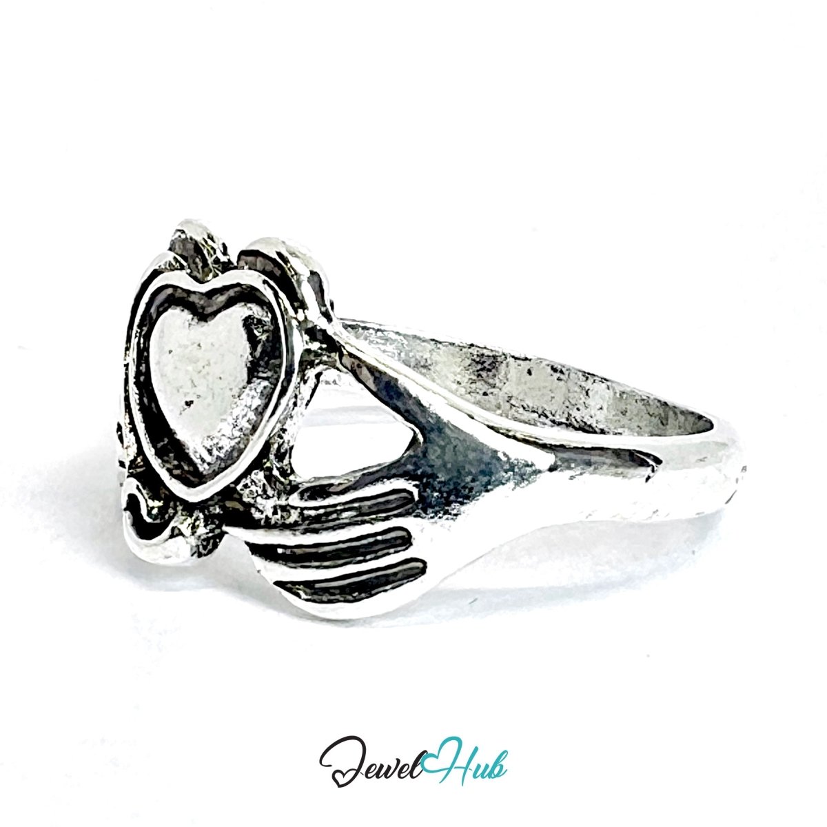 Zinc Alloy Silver‑Plated Punk Ring – Ribcage Heart Shield Statement Band - JewelHub.co.uk