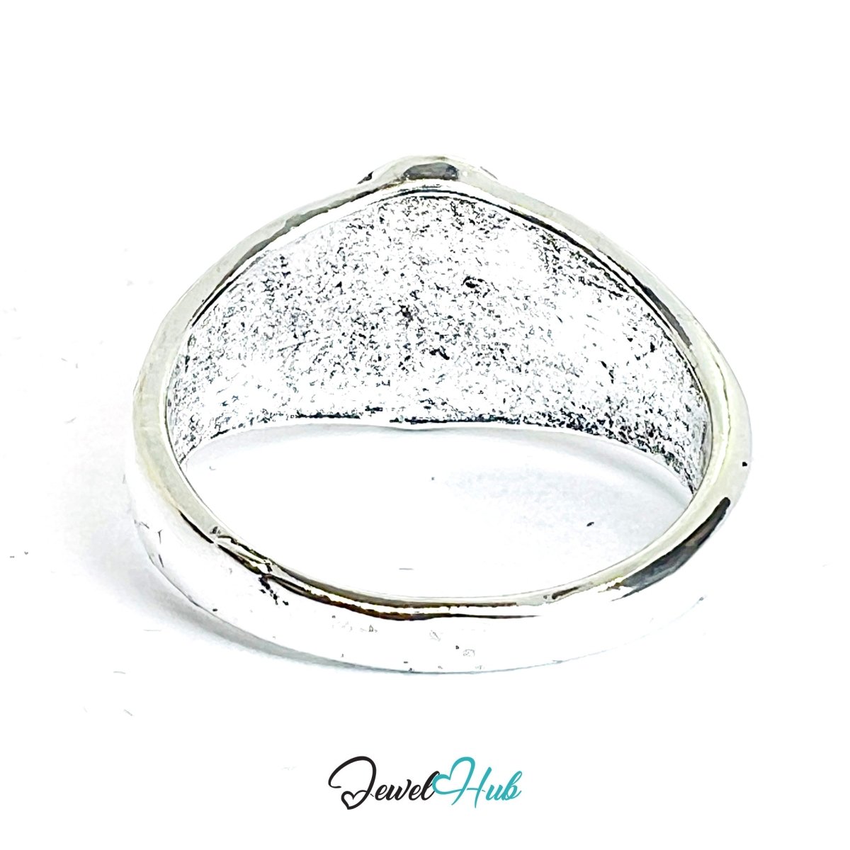 Zinc Alloy Silver‑Plated Punk Ring – Sacred Heart Ornamental Signet - JewelHub.co.uk