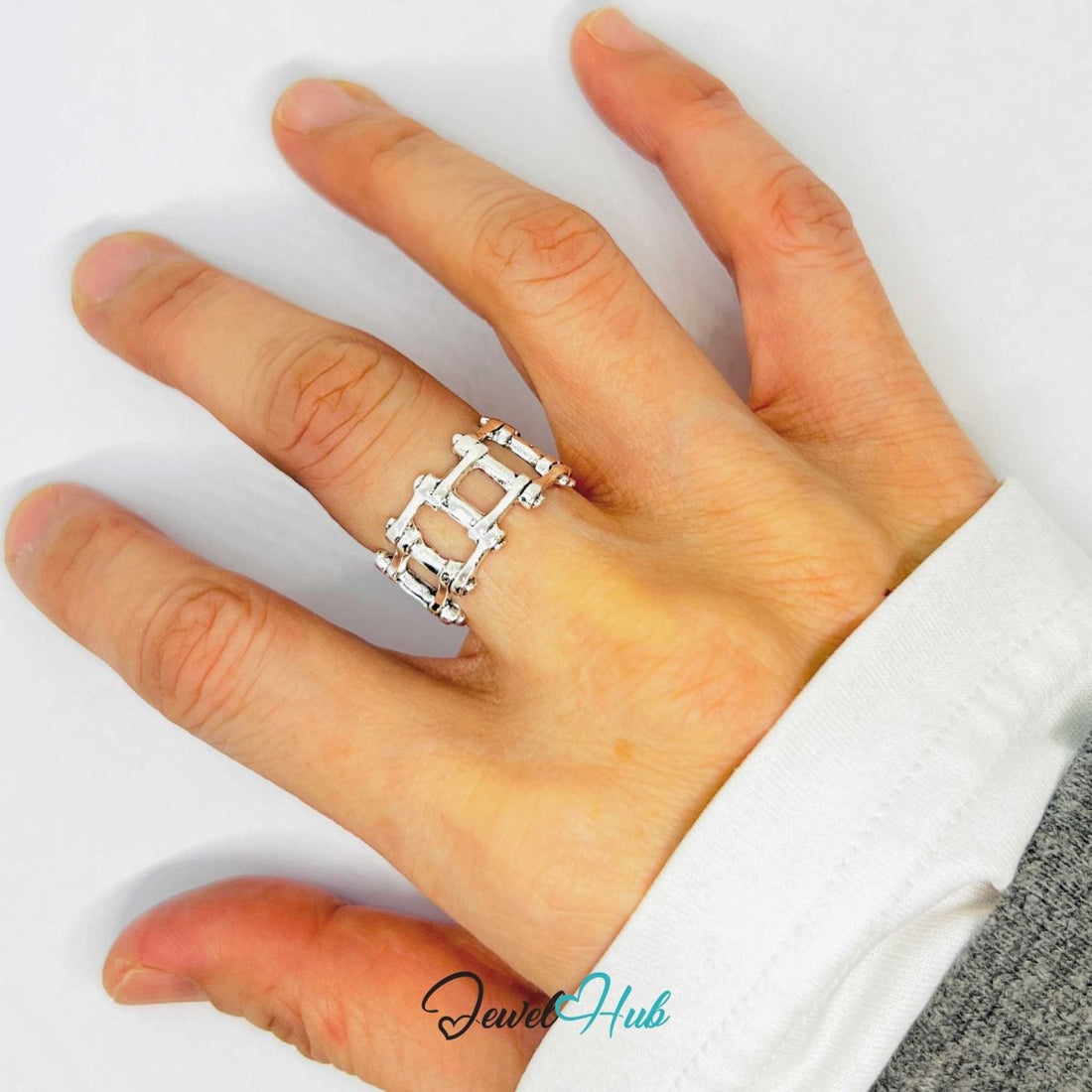 Zinc Alloy Silver‑Plated Punk Ring – Sculpted Skeletal Symbolic Design - JewelHub.co.uk