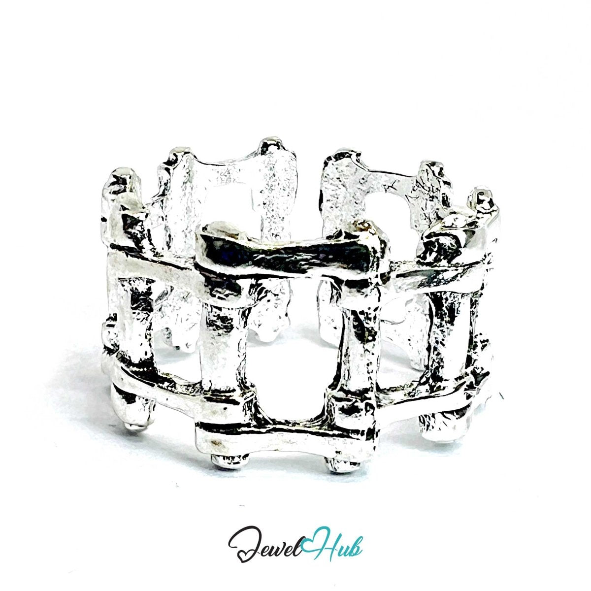 Zinc Alloy Silver‑Plated Punk Ring – Sculpted Skeletal Symbolic Design - JewelHub.co.uk