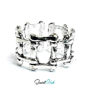 Zinc Alloy Silver‑Plated Punk Ring – Sculpted Skeletal Symbolic Design - JewelHub.co.uk